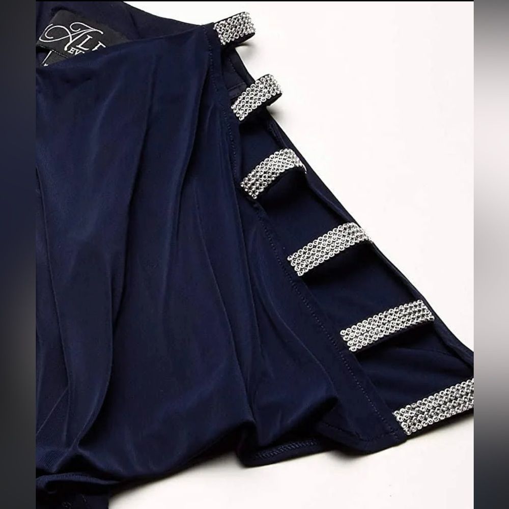 Alex Evenings Embellished Sleeve Knot Front Gown Navy Size 8 - Picture 5 of 12